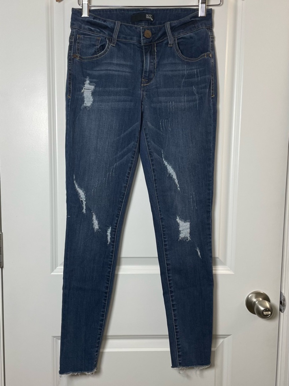 1822 Denim Distressed Skinny Jeans Size 28 High Rise Raw Hem Women